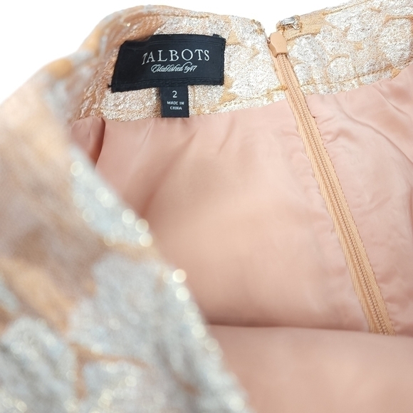 New Talbots Gold Cream Floral Skirt Sz 2 - Picture 2 of 11